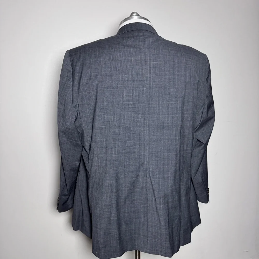 Hart Schaffner Marx Blazer Mens 54L Gray Plaid Worsted Wool Two Button USA Made